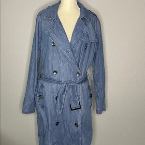 MAX JEANS Chambray Denim Double Breasted Trench Coat Lightweight Small